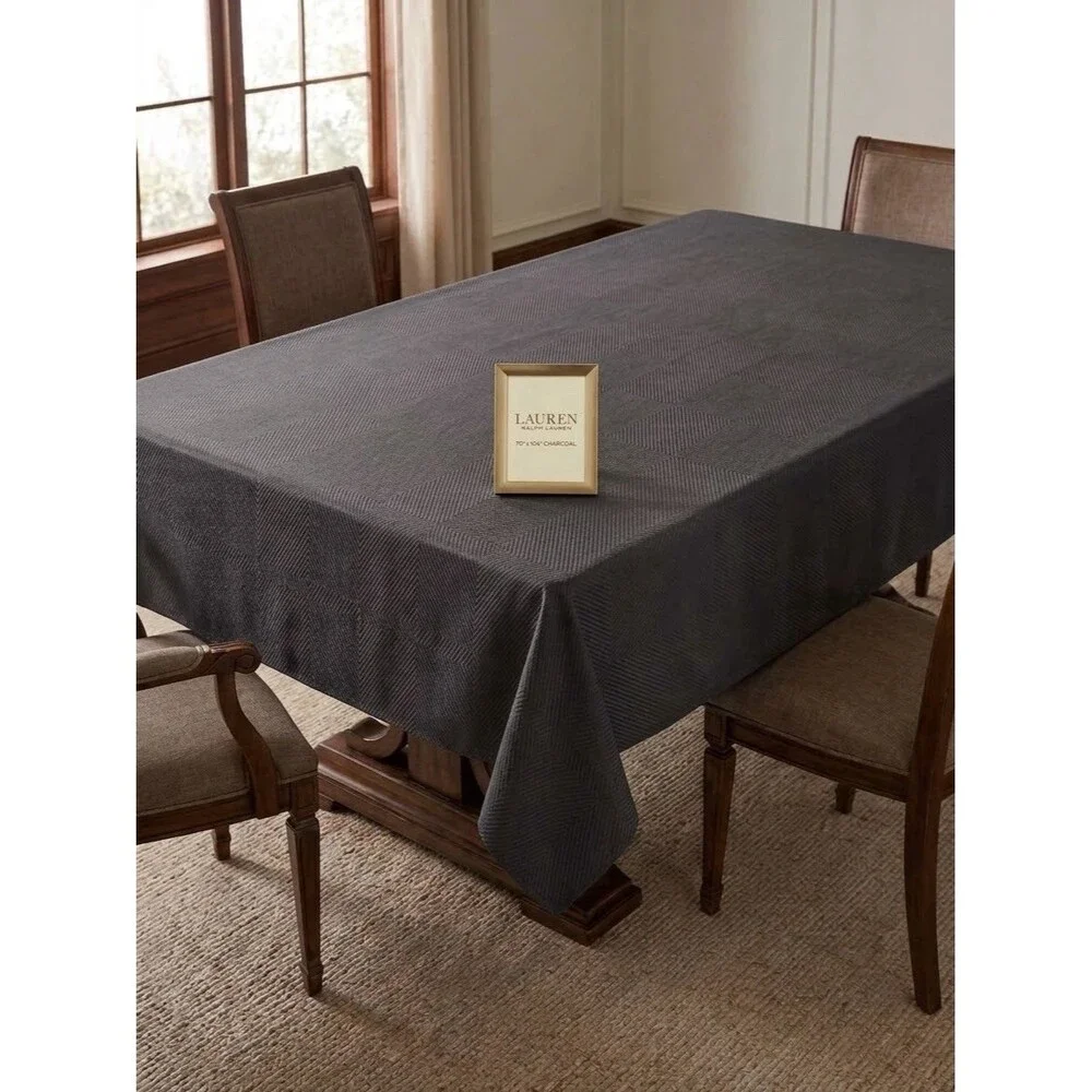 Lauren Ralph Lauren 70”x104” Oblong Tablecloth Harrison Charcoal NEW